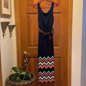 Navy blue & chevron maxi dress